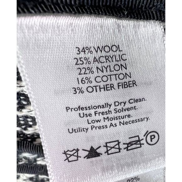 Eddie Bauer Blazer Jacket Womens 2 Black White Geo Wool Blend Tweed Open Front - Picture 11 of 12